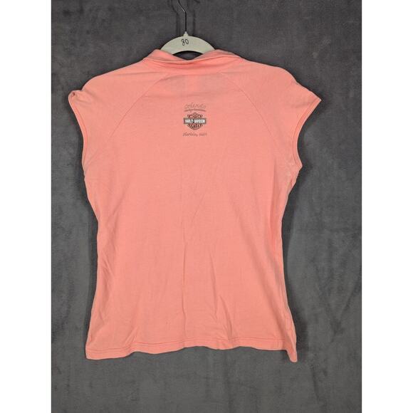 Vtg Harley Davidson Large Polo Pink Sleeveless Collared Biker Orlando FL - Picture 9 of 10